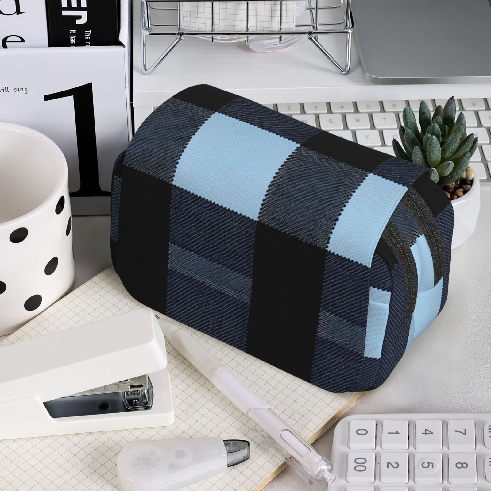 Large-Capacity Flip-Top Double-Layer Pencil Case, Multi-Functional Pocket Pen Case, Durable Stationery Organizer Midnightblue Buffalo Plaid Check Tartan Scotland_2