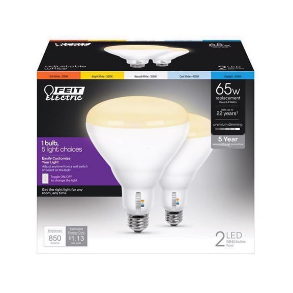 Feit BR40 E26 (Medium) LED Floodlight Bulb Soft White 65 Watt Equivalence 2 pk