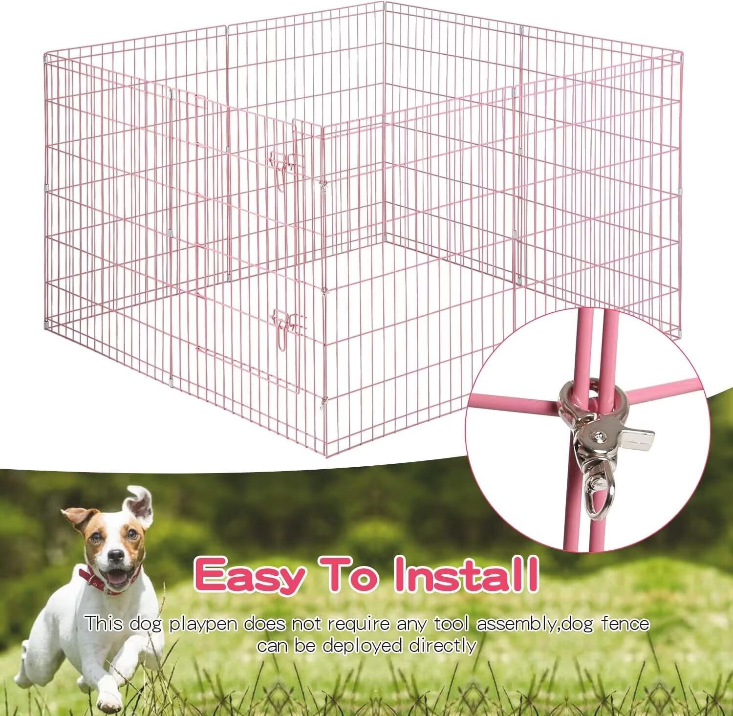 YRLLENSDAN 8 Panels 42”H Metal Dog Playpen, Portable Dog Fence for Yard and RV Camping, Foldable Pet Playpen for Indoor and Outdoor, Pink