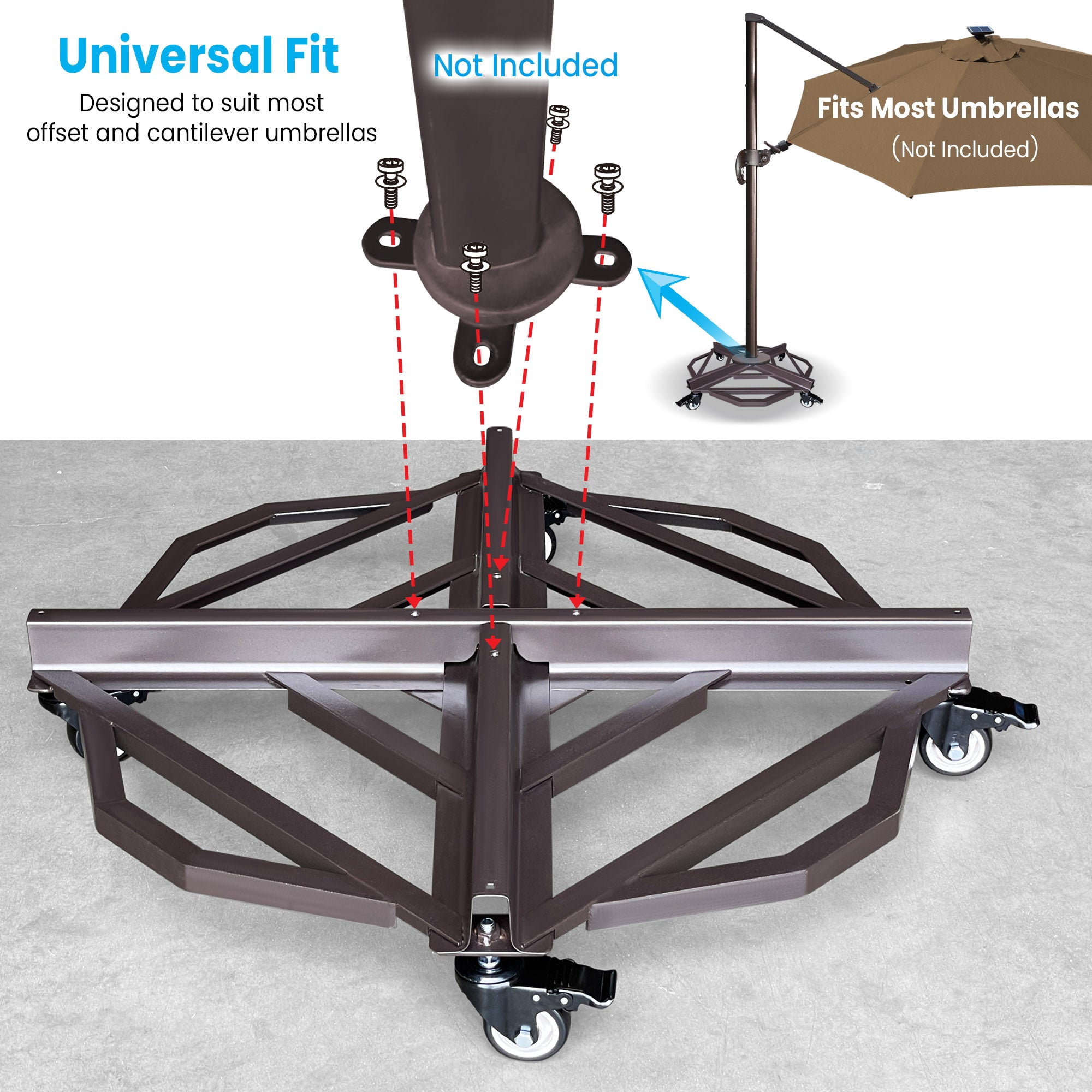 SUNRISEUMBRELLA Rolling planter umbrella Crossing base. with 5 wheels,Patio Umbrella Base for Outdoor Market Umbrella