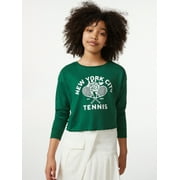 Free Assembly Girls Long Sleeve Cropped Graphic Tee, Sizes 4-18