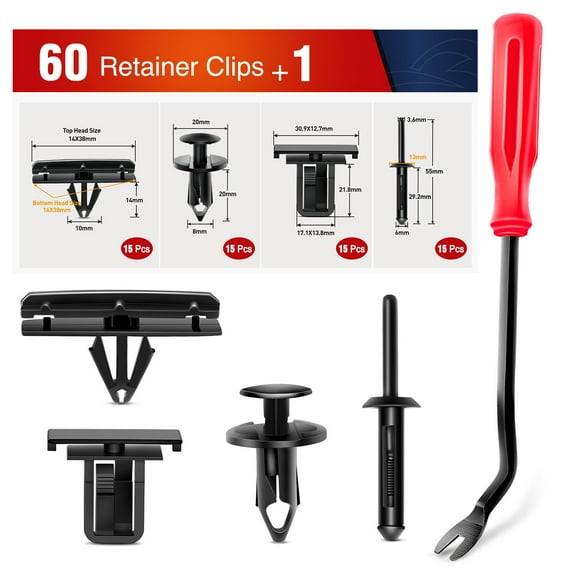 Nilight 60PCS Fender Flare Rocker Moulding Clip Assortment 68039280-AA, 55156429-AA, 6503598,6501559 Replacement for Jeep Wrangler Chrysler Ford GMC with 1 Fastener Remover