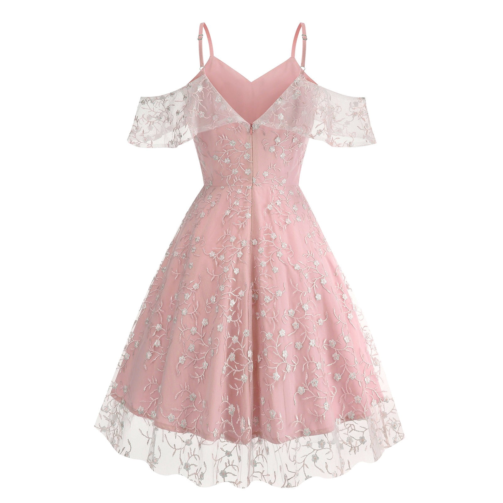 Miqool Women's Floral Embridery Tulle Homecoming Dresses Cold Shoulder Ruffle Tea Party Cocktail Dresses Wedding Guest Dresses Prom Formal Dresses,