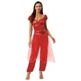 thumbnail image 2 of renvena Women's Arabian Princess Shiny Sequin Belly Dance Halloween with Tulle Jumpsuits Red L, 2 of 7