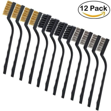 

QXKE 12Pcs Wire Brush Mini Micro Small Steel Copper DIY Paint Rust Remover Removal