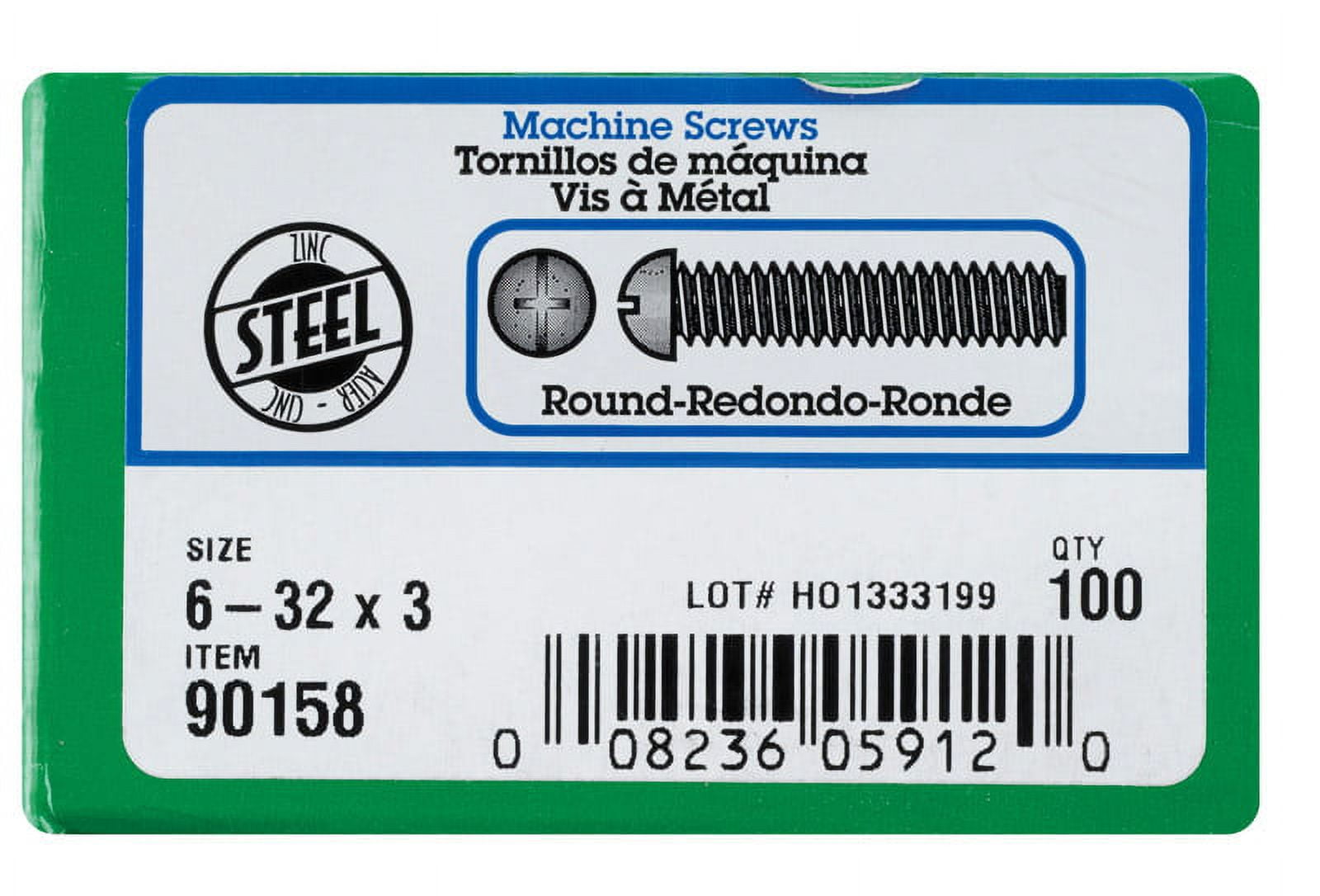 Hillman No. 6-32 X 3 in. L Combination Round Head Zinc-Plated Steel Machine Screws 100 pk