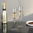 thumbnail image 4 of 2 Piece Elegant Crystal Set Wedding Champagne Glasses with Diamond Rhinestone Accents and a Polished Silver Rim - 11 in Tall with Slender Long Stem, 7 oz - Chic Toasting Set for the Bride and Groom, 4 of 8