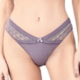 thumbnail image 1 of Femmes Strings Évidé Culotte T Dos Taille Basse Culotte Confortable String en Dentelle avec Arc Violet Foncé L, 1 of 6