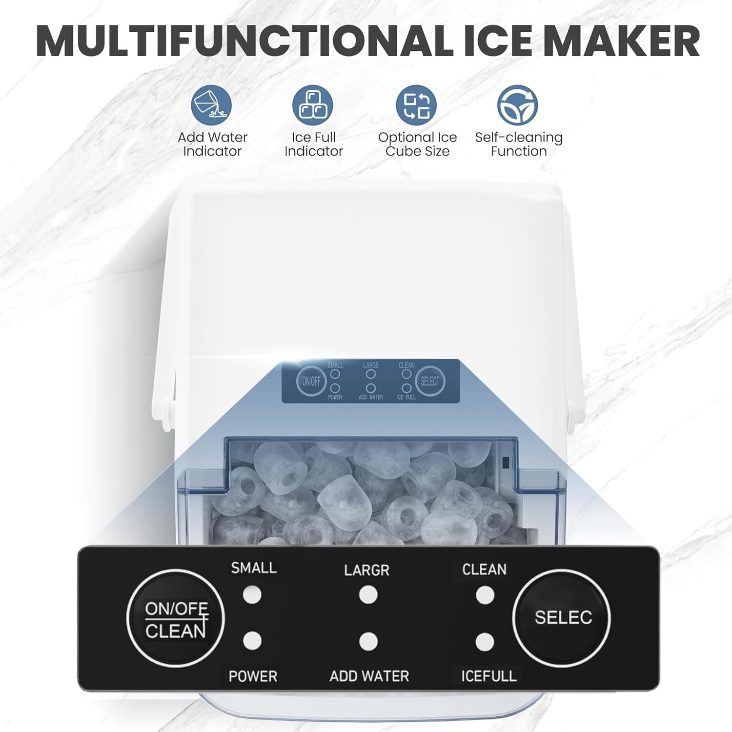 Countertop Ice Maker with Handle, 6 Bullet Ice Cubes in 9 Mins, 24lbs/26.5Hrs, Portable Ice Machine for Home, Kitchen, RV, Camping