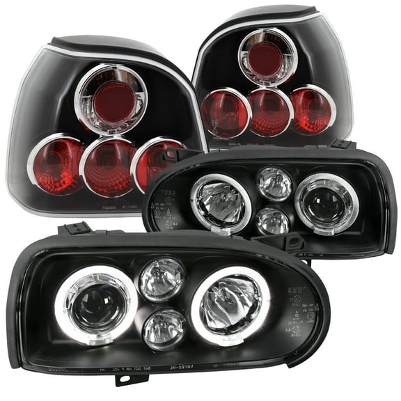 Spec-D Tuning LED Tube jet Black Projector Headlights   Black 8-LED Fog Compatible with Volkswagen Golf MK3 Left   Right Pair Headlamps Assembly