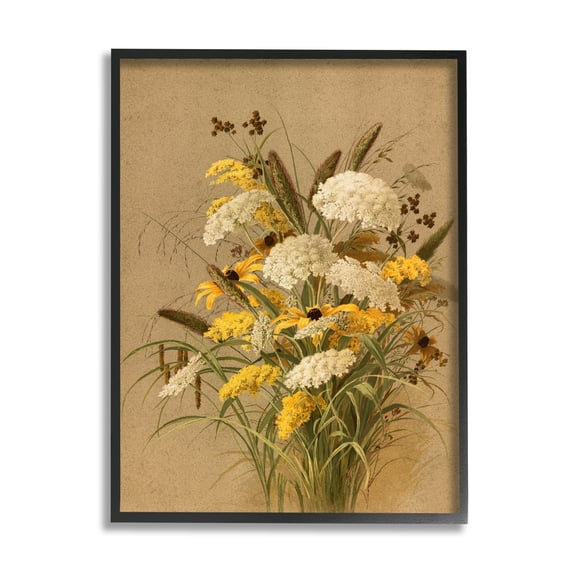 Stupell Industries Vintage Daisy Bouquet Botanical & Floral Painting Black Framed Art Print Wall Art, 11 x 14
