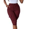 thumbnail image 2 of Cheytotty Womens Cargo Capris, High Waist Drawstring Knee Length, Flap Pockets Summer Wine XL, 2 of 8