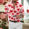 thumbnail image 2 of JLFKNG Mens T-Shirts Short Sleeve Shirts For Men Romantic Valentines Day Love Heart Printed Buttons Up Breathable Shirt Tops Suitable For Vacation, 2 of 7
