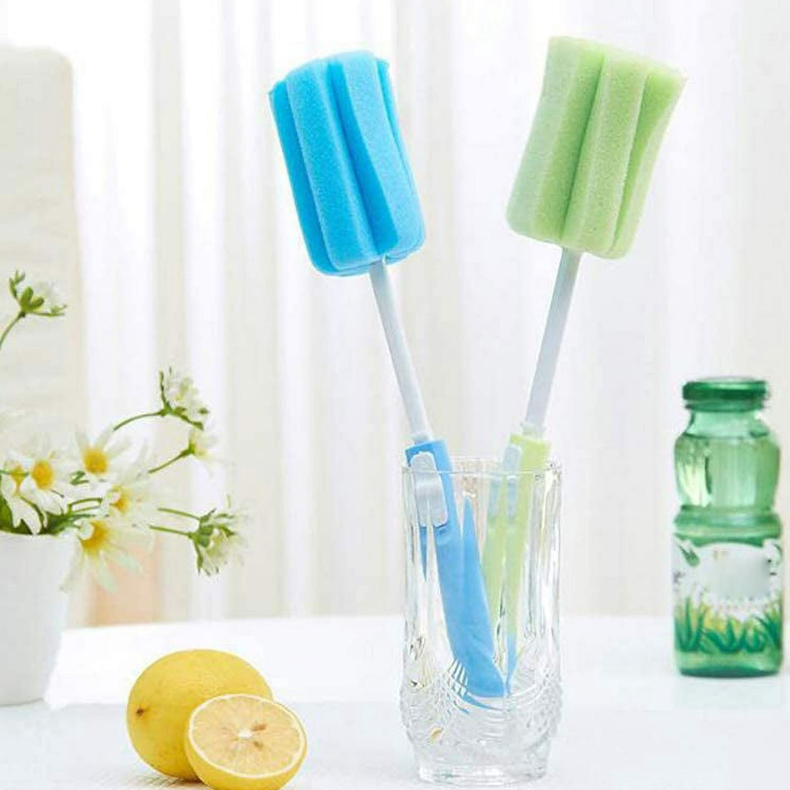 Sponge Cleaning Brush, Dishwashing Foam Sponge Brush with Adjustable Long Handle, Durable Bottle Scrubber Cleaning Brushes Soft for Bottle Glasses Mugs Cups Kitchen Cleaning, 6Pcs(Red,11.6x2")