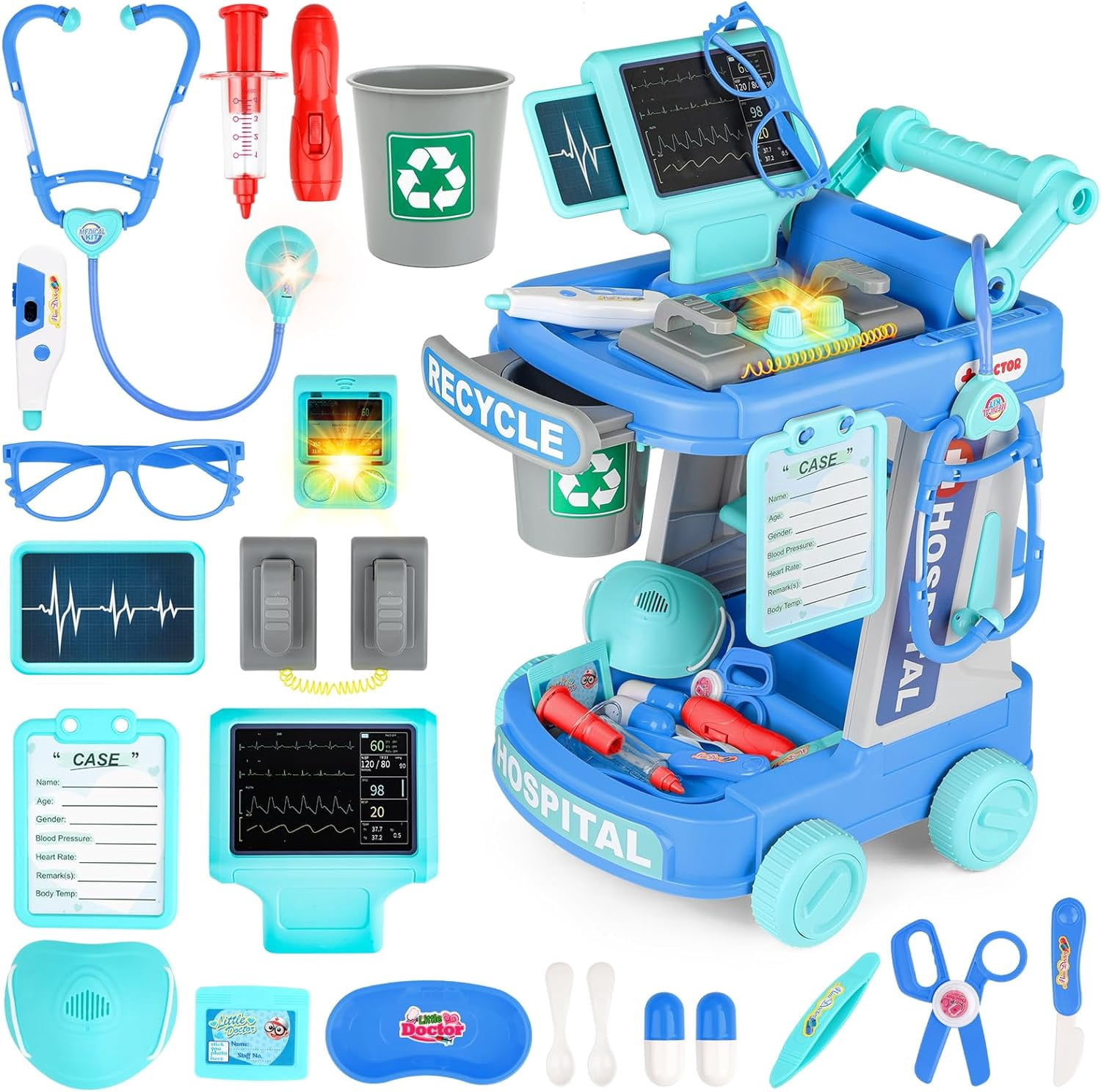Kit for Kids Toy Pretend Doctor Playset with Stethoscope and Medical Instruments Role Play Medical Station Set for Toddlers Girls Boys Age 3 4 5 Years Old (Blue)
