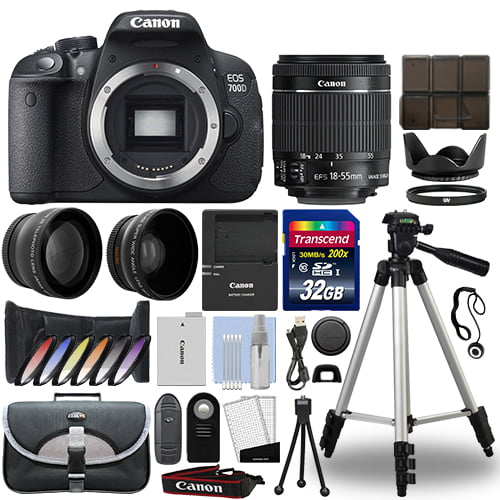 kunst Gestaag kook een maaltijd Canon EOS 700D DSLR Camera + 18-55mm 3 Lens Kit + 32GB Best Value Kit -  Walmart.com