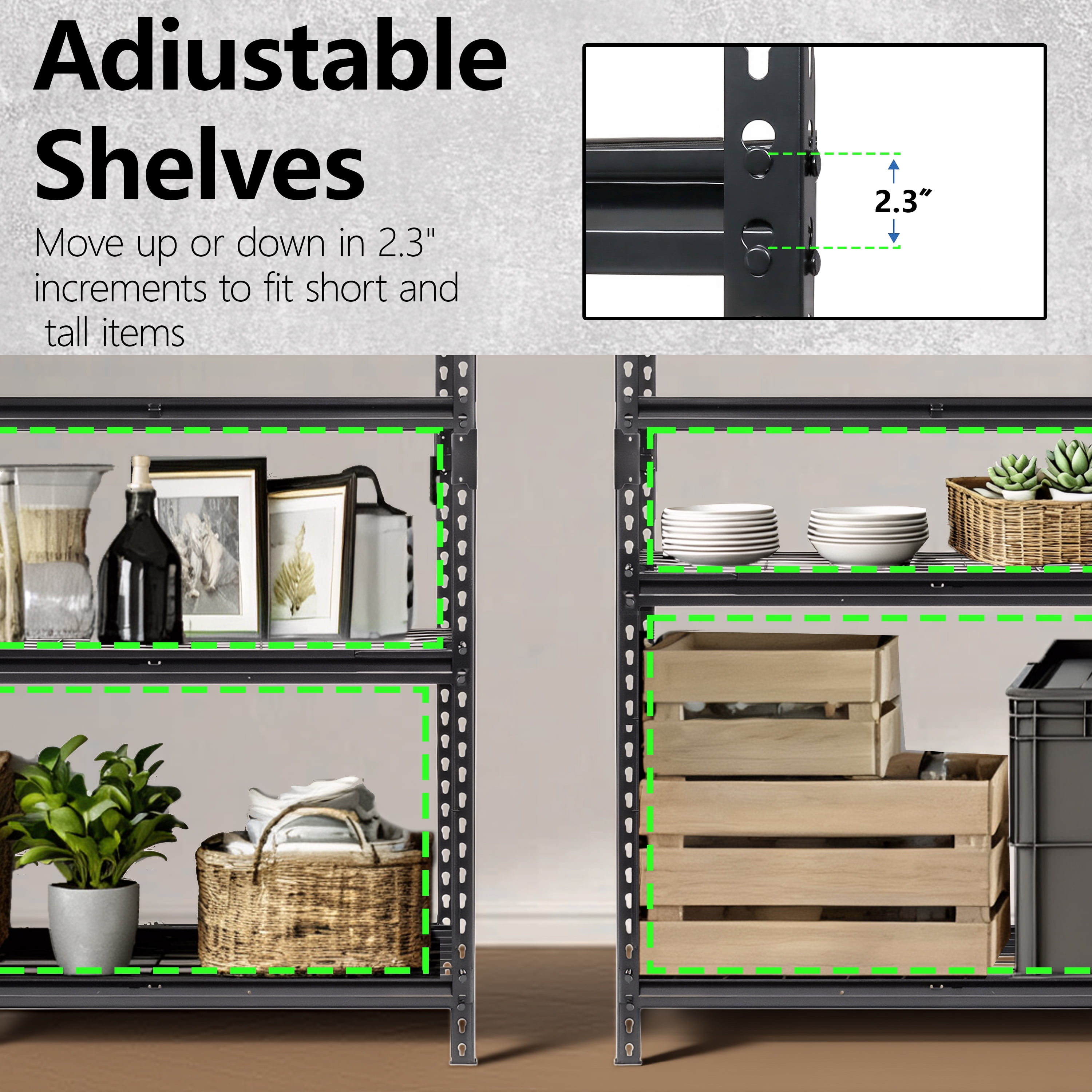 5-Tier Storage Shelves, Heavy-Duty Garage Shelving, Adjustable Shelving Unit, Steel Shelf, Boltless Assembly, for Garage, Shed, 2,250 lb Load, 36"W x 18"D x 72"H, Black