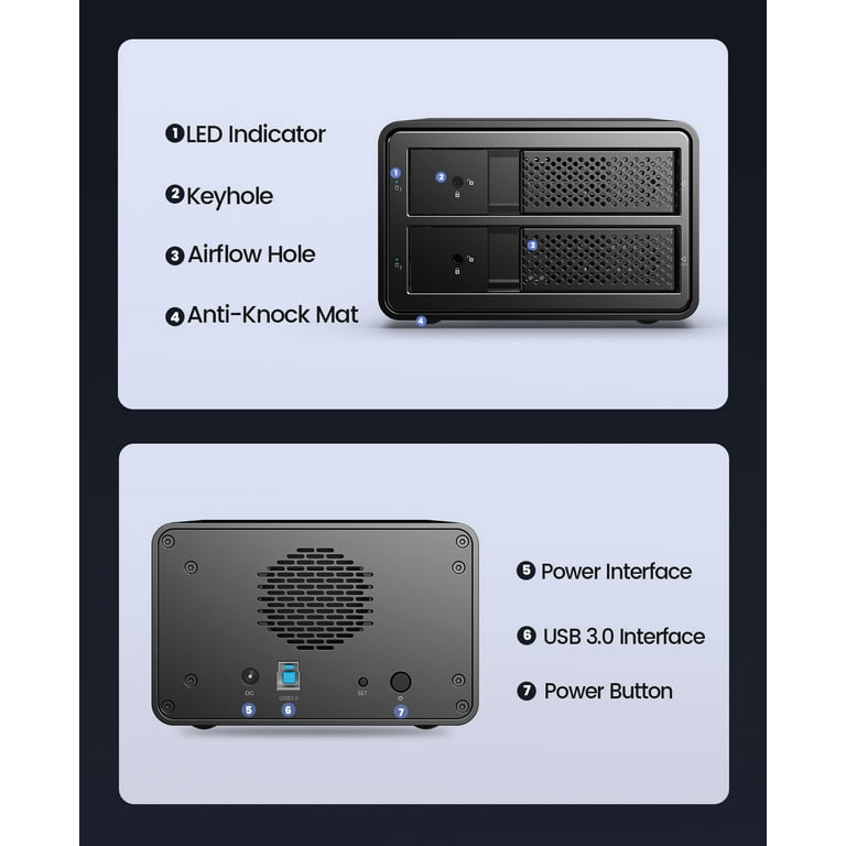ORICO 2 Bay USB 3.0 External Enclosure, 3.5 inch SATA HDD, Laptop