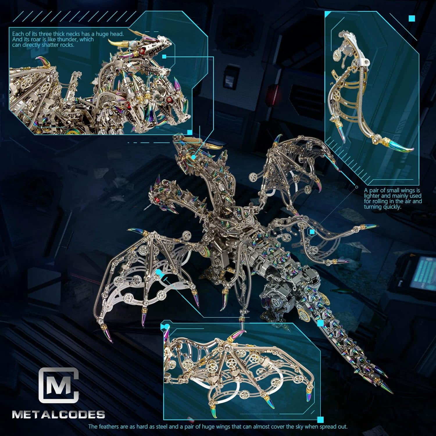 RKXQT FunXylophy 3D Metal Puzzles for Adult, Three-Heads Dragon Gorekia Mechanical Punk Dragon Desk Ornaments 2900+PCS