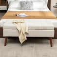 thumbnail image 3 of Syngar Modern Storage Bench, Upholstered Storage Ottoman with Wood Leg, Linen Entryway Bench with Storage for Living room, Bedroom, and Shop, Capacity of 300lbs, Easy Assemble, Beige, 3 of 12