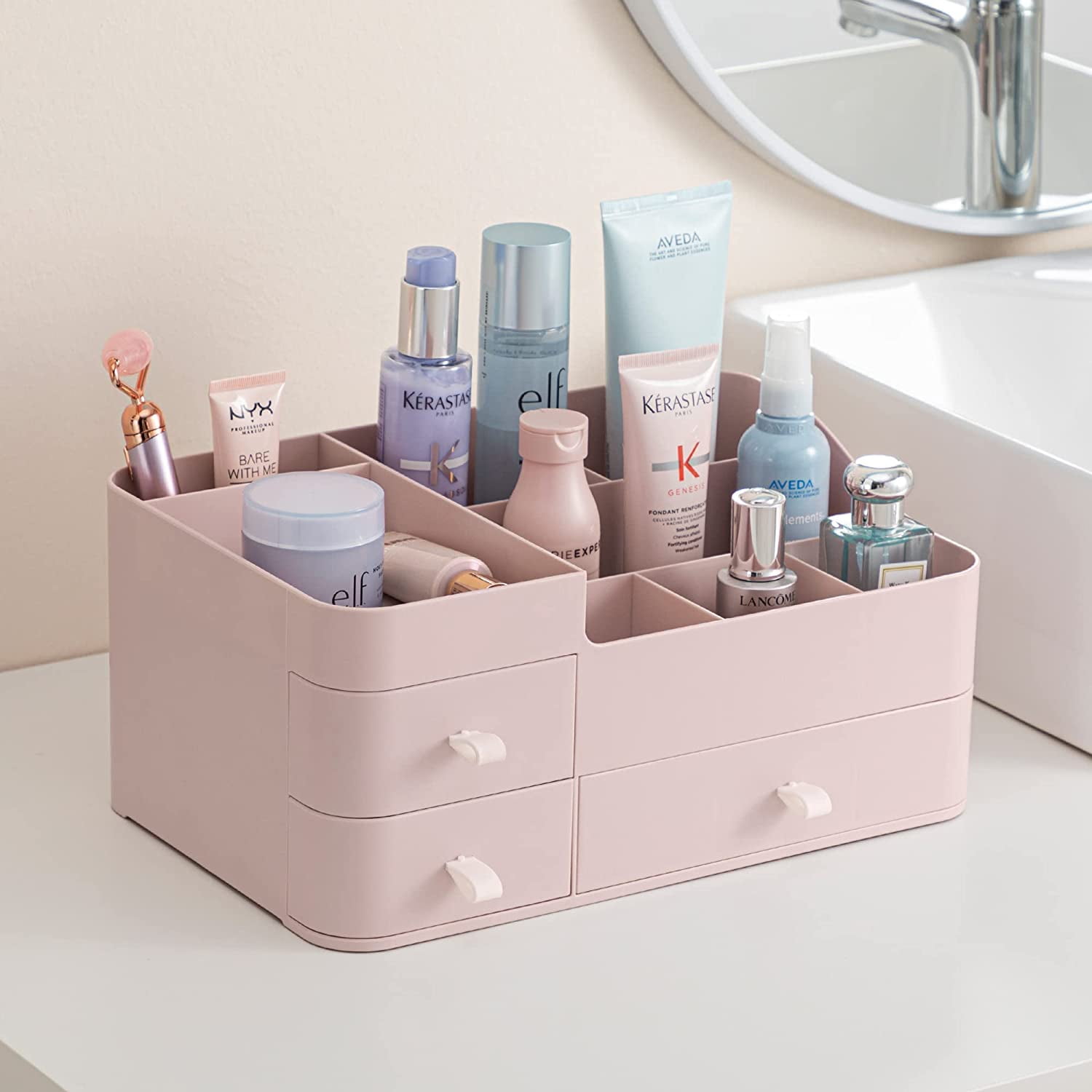 PENGKE Makeup Organizer for Vanity Multifunction Desk Organizer with  Drawers Clear Bathroom Organizer Countertop for Cosmetics Lipsticks Jewelry  Nail Care Skincare 2 Drawers