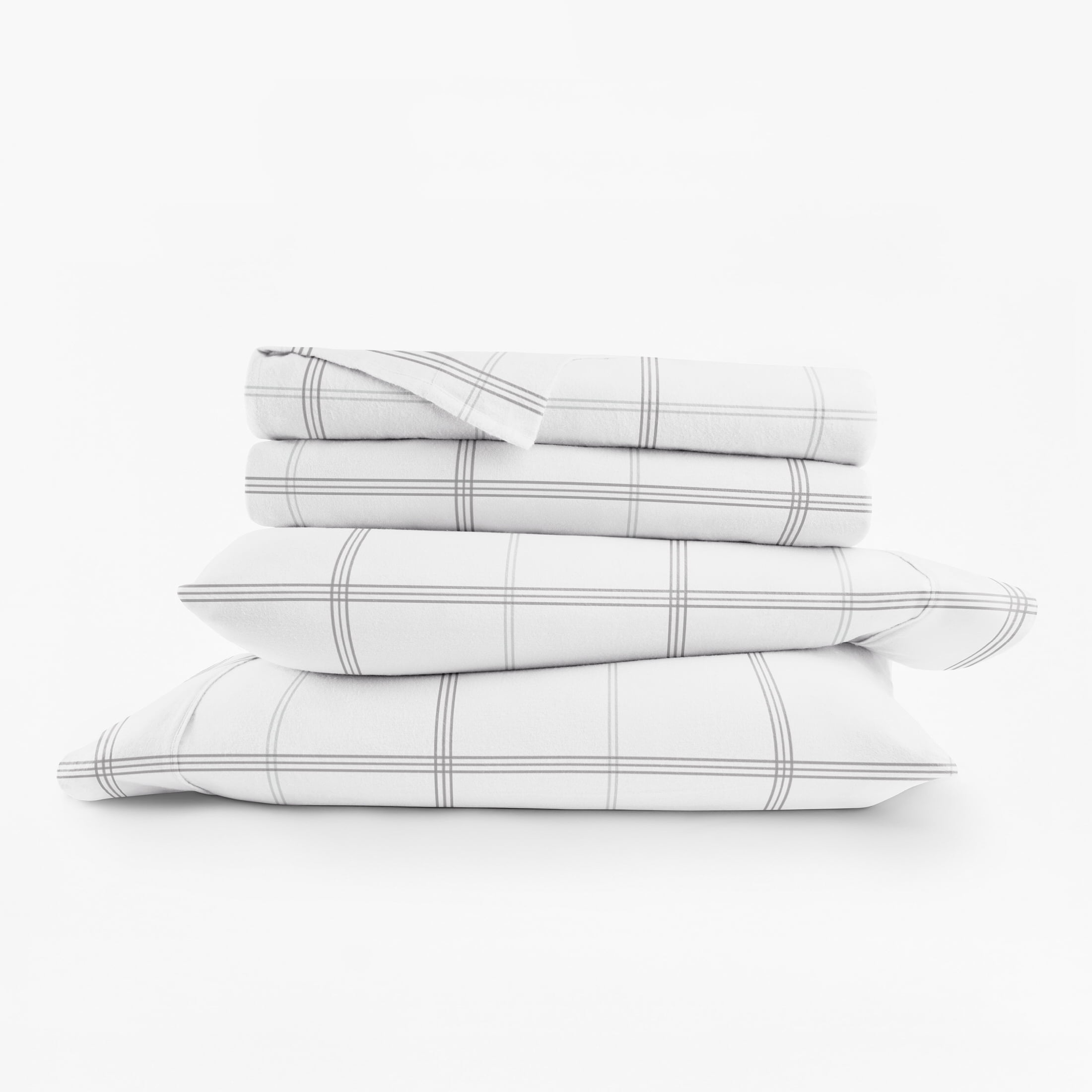 Gray Checkered 4 Piece 100% Cotton Flannel Deep Pocket Sheet Set, Full, by Noble Linens