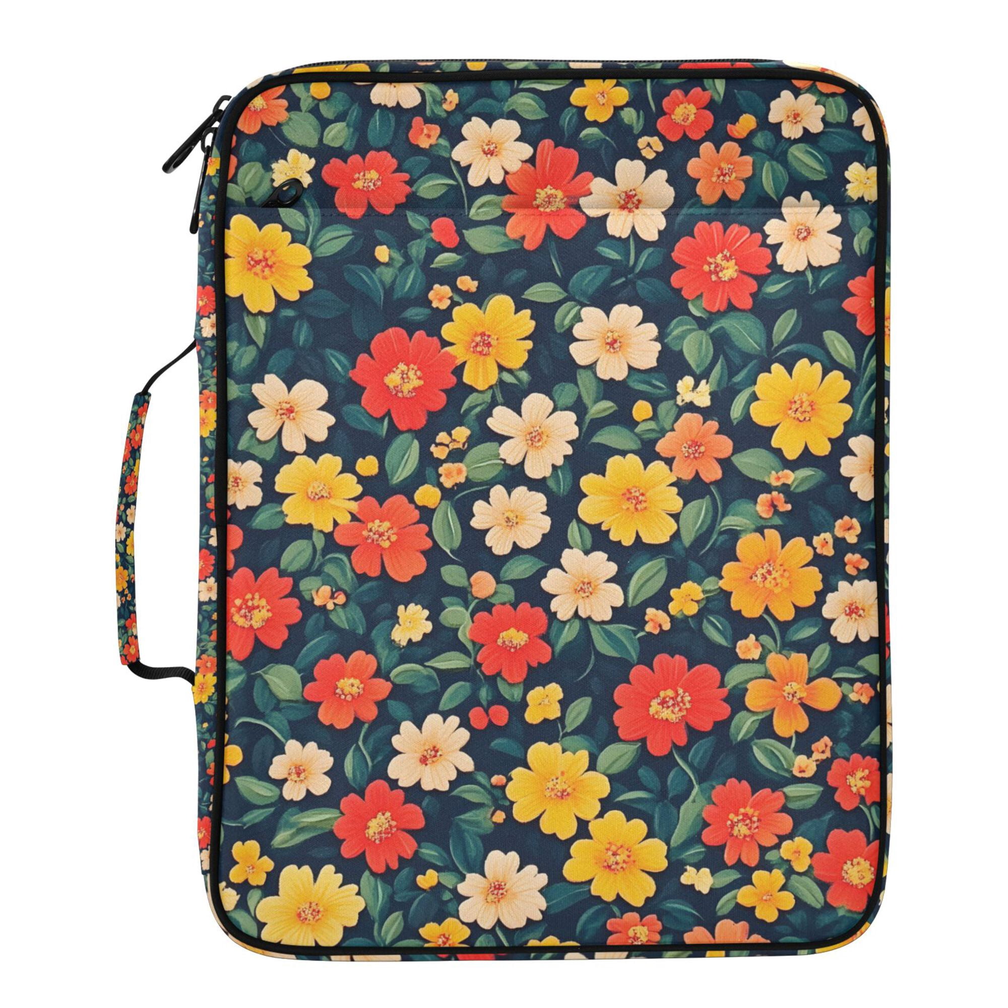 FORMRS Accordion File Folder A4 Size 7-Pocket Expanding Document Organizer Bag with 3 Ring Binder, Vibrant Flowers