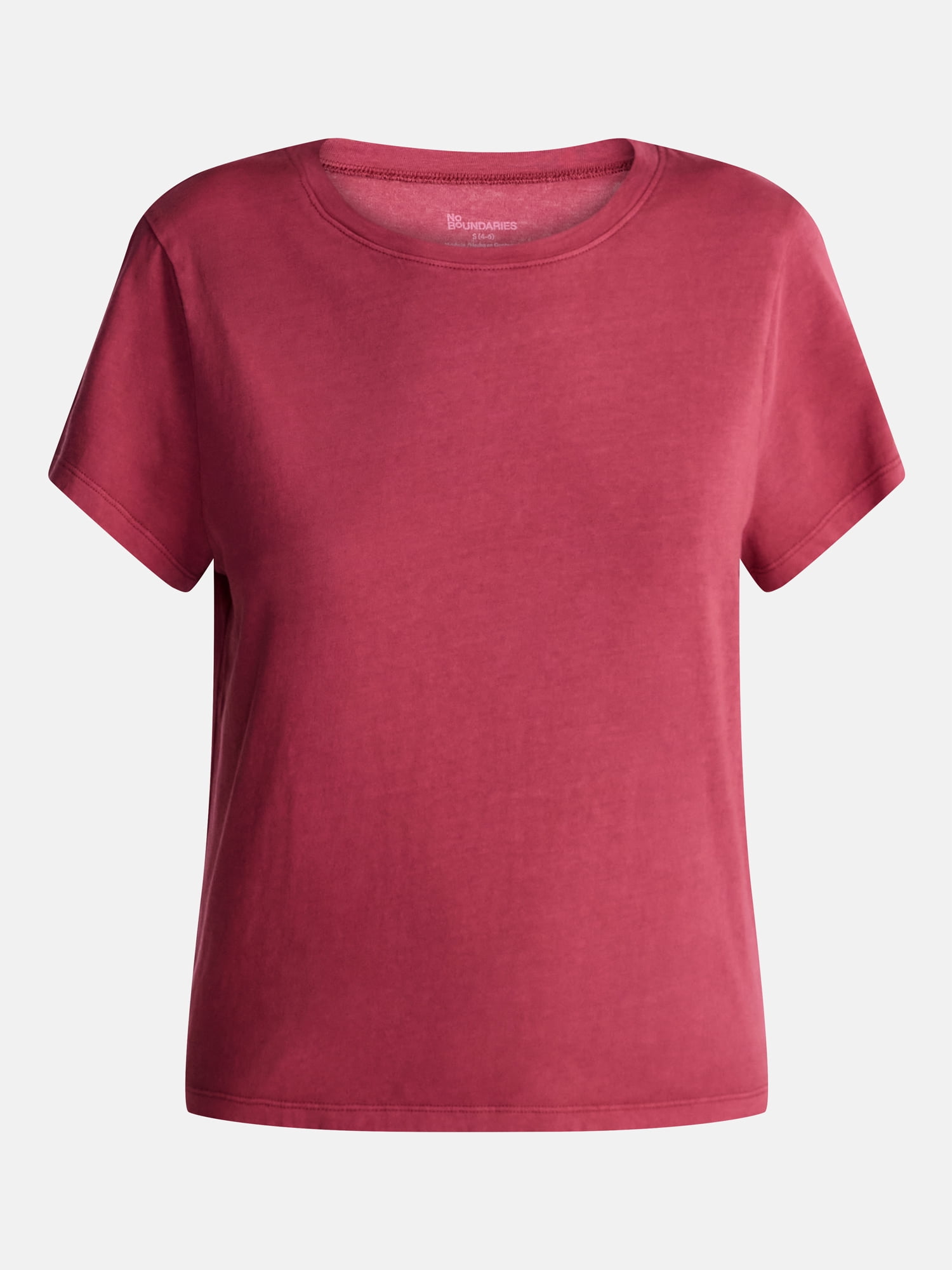 No Boundaries Washed Relaxed Fit Cotton Tee, Women's XXS-XXL