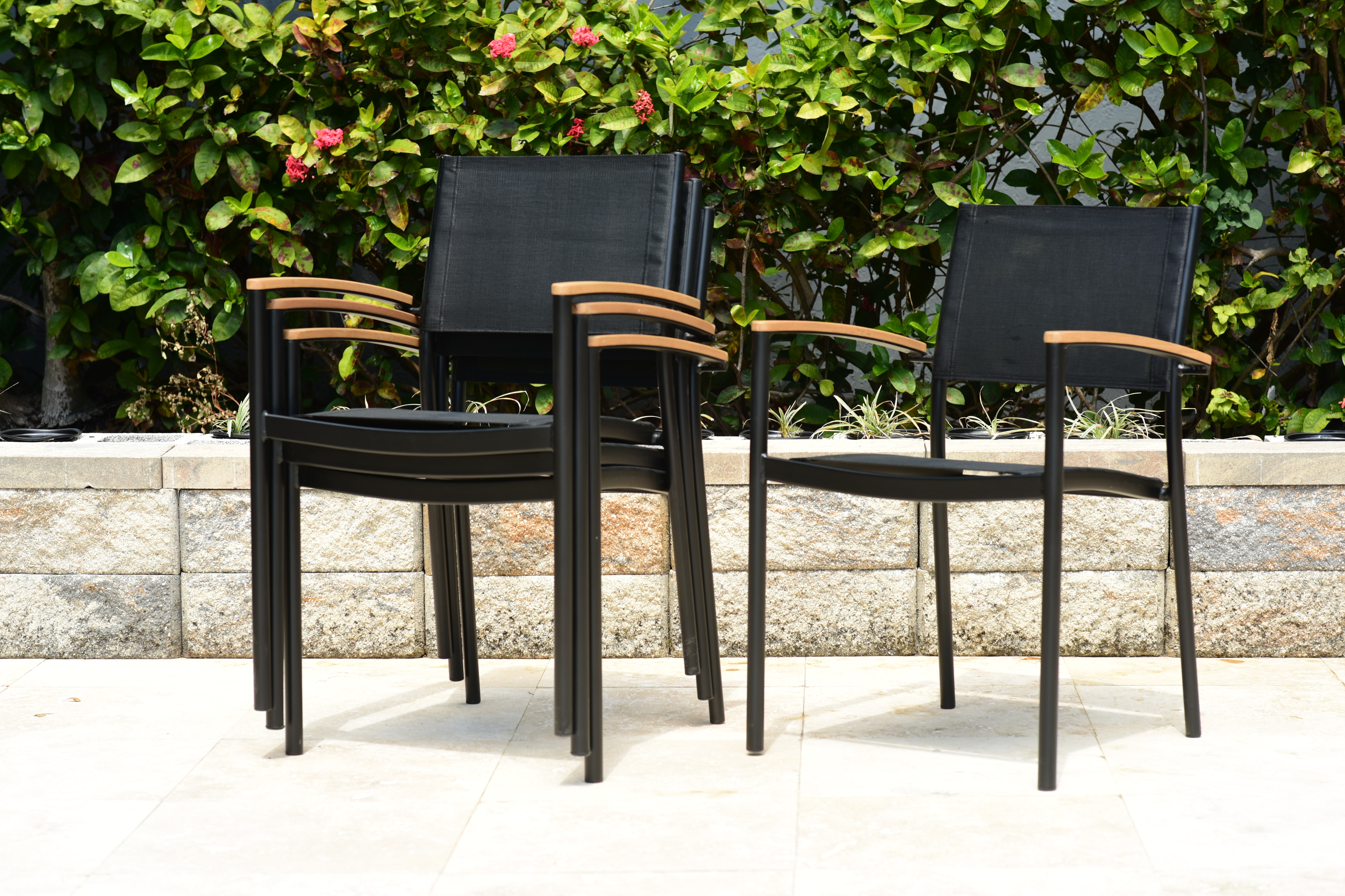 Amazonia Ulloa 4-Piece Black Patio Stacking Chairs