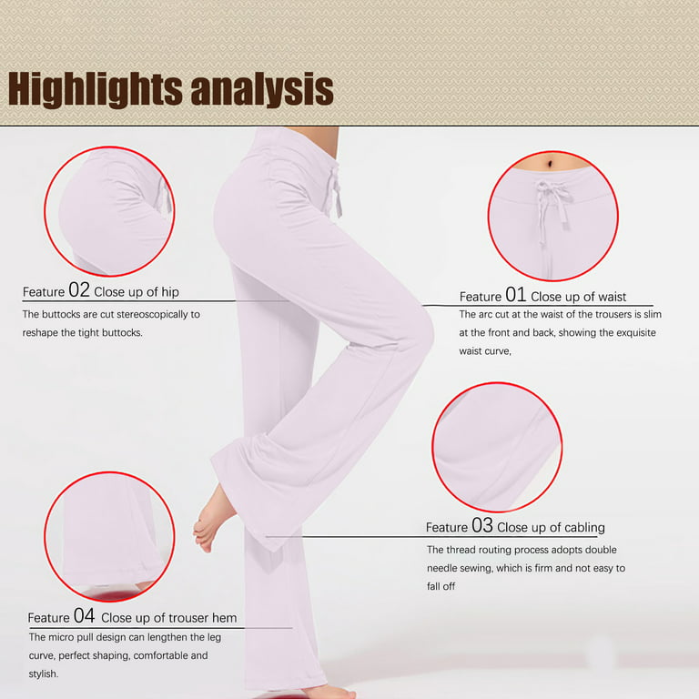 HAPIMO Women's Wide Leg Yoga Pants Summer Discount Sale Breathable Solid  High Elastic Waist Trousers for Girls Fashion Leisure Drawstring Sports  White