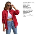 thumbnail image 7 of Women Denim Jacket Retro Single-breasted Ripped Hole Turn-down Collar Long Sleeves Solid Color Flap Pockets Lady Coat Commuting Shopping Coat, 7 of 7