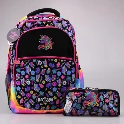 Mochila Smiggle de Australia para niño y niña, tamaño grande, para estudiantes, 2 piezas, mochila escolar combinada, papelería, bolsas para el almuerzo, juego de regalo