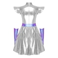 thumbnail image 4 of Hansber Women Alien Outfits 2Pcs Cap Sleeves Metallic Cutout A-Line Skater Dress with Holographic Gloves Silver 3XL, 4 of 5