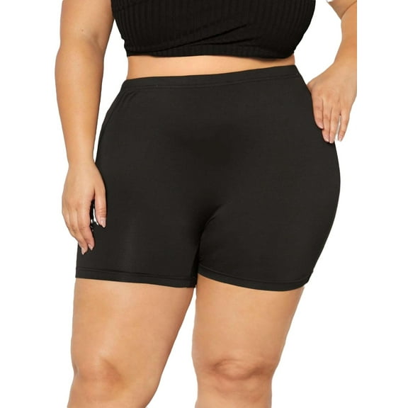 Plus Size Leggings Casual Plain Biker Shorts Black 0XL (12)