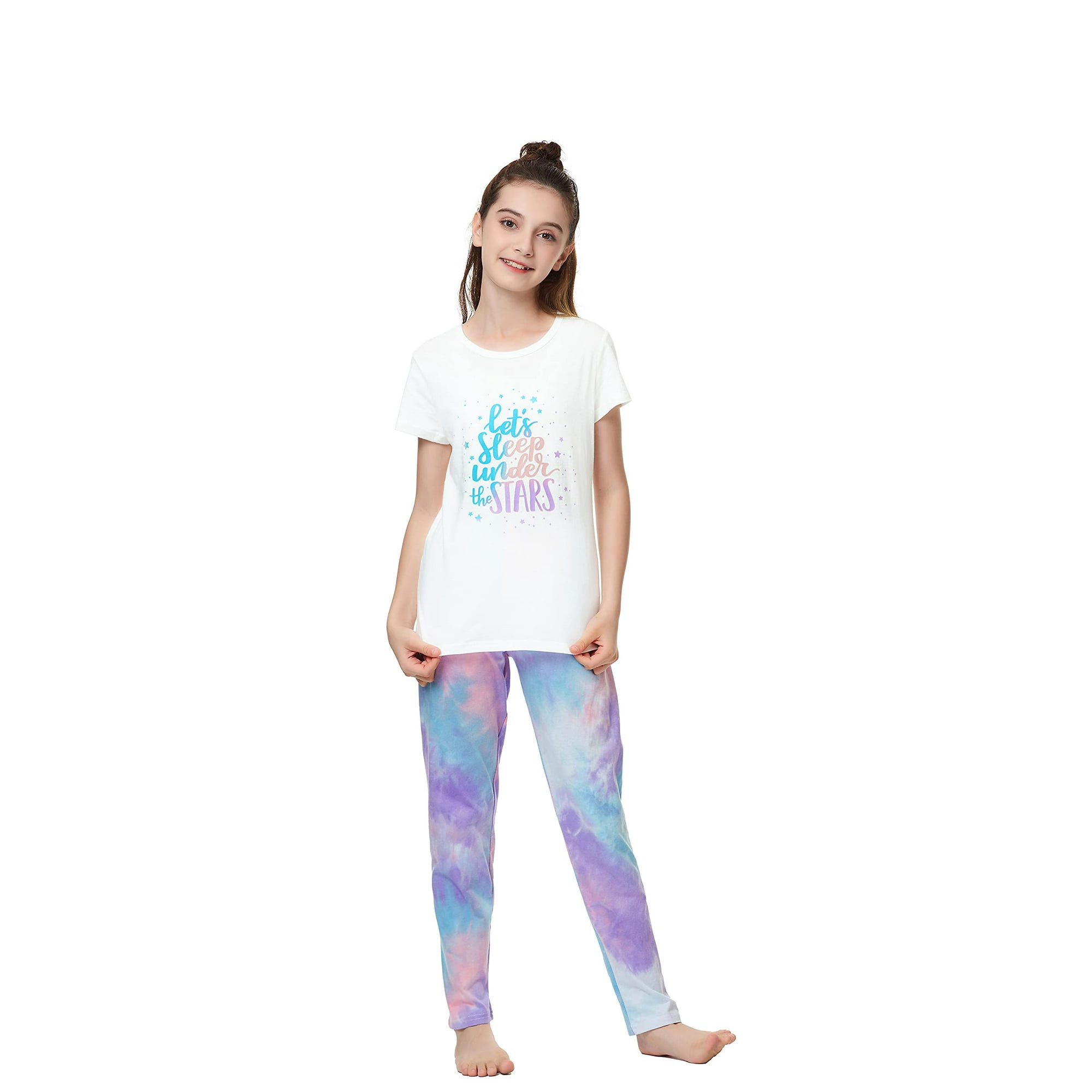 Pajamas for girls Tie dye cotton Sleepover Tee Pants PJ Set Big Kids Size 14