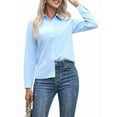 thumbnail image 3 of Super Soft Wrinkle Free Button Down Shirts for Women Solid Long Sleeve Striped Formal Work Dress Blouses Tops Blue XL, 3 of 9