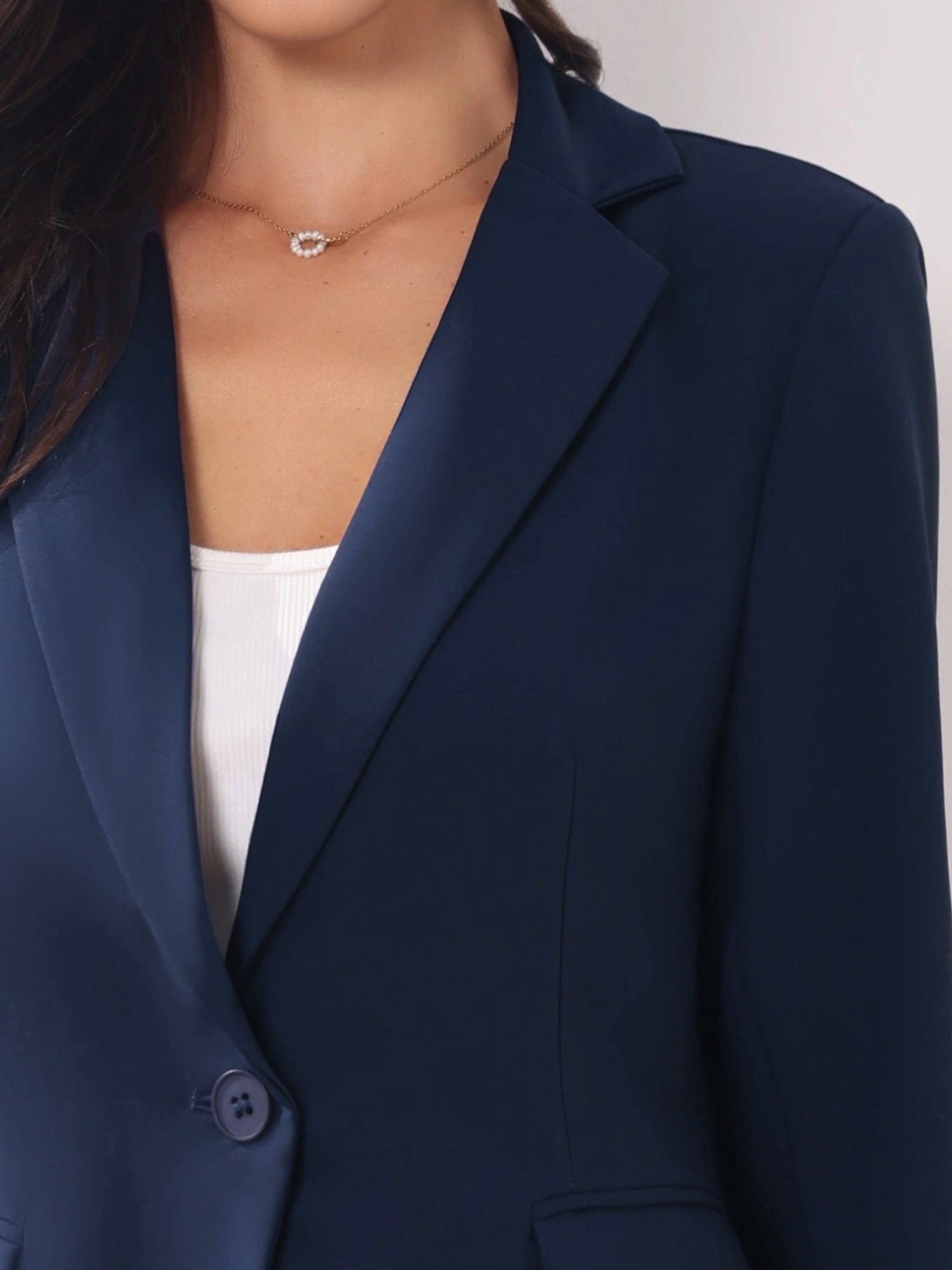 DARING DIVA Women's Lapel Collar Long Sleeve Suit Blazer Jacket L Navy Blue