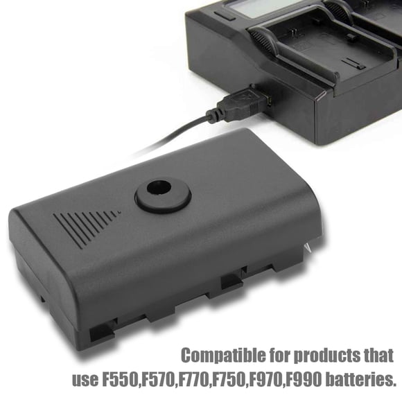 Batería Falsa NP-F, Adaptador de Corriente Extensible, para NP-F550 F570 F770 F750 F970 F990 con Cable USB para Alimentar el Monitor de luz LED de Video Ecomeon no