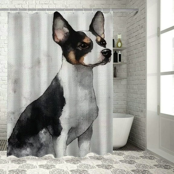 Patifu Black And White Dog Bathroom Shower Curtain Set With Hooks 36"x72