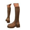 thumbnail image 3 of Women's Knee High Thick Sole Knitted Stretch Long Boots with Round Toe Mid Heel for Autumn and Winter Fashion, 3 of 9