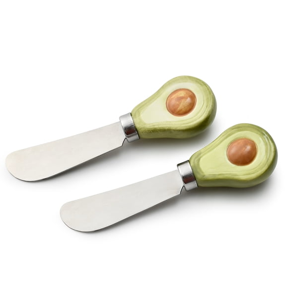 Cook with Color Cheese Spreader Knife, Stainless Steel Butter and Jam Blade with Figural Fruit Handle, Avocado