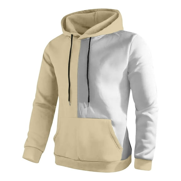 Fgnfyis Men's Fashion 3D Casual Part Print Hooded Pullover Long Sleeve Drawstring Hooded Sweater Tops Mens Hoodies Beige L