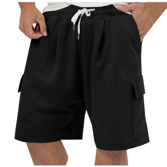 Timoontee Mens Cargo Shorts Elastic Waist Drawstring Multi Flap Pocket Design Durable Fabric for Outdoor Hiking Black XXL