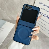 Designed for Samsung Galaxy Z Flip 6 Case Magnetic with Hinge Protection [Support Wireless Charging] PU Leather Hard Bumper Shockproof Protective Cover Case for Samsung Galaxy Z Flip 6 Women Men, Blue