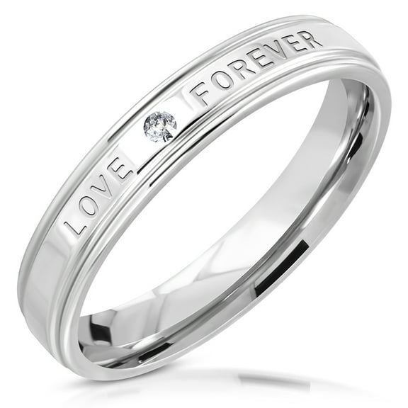 Love Forever Band Ring Silver-Tone Stainless Steel Cubic Zirconia - Size 4