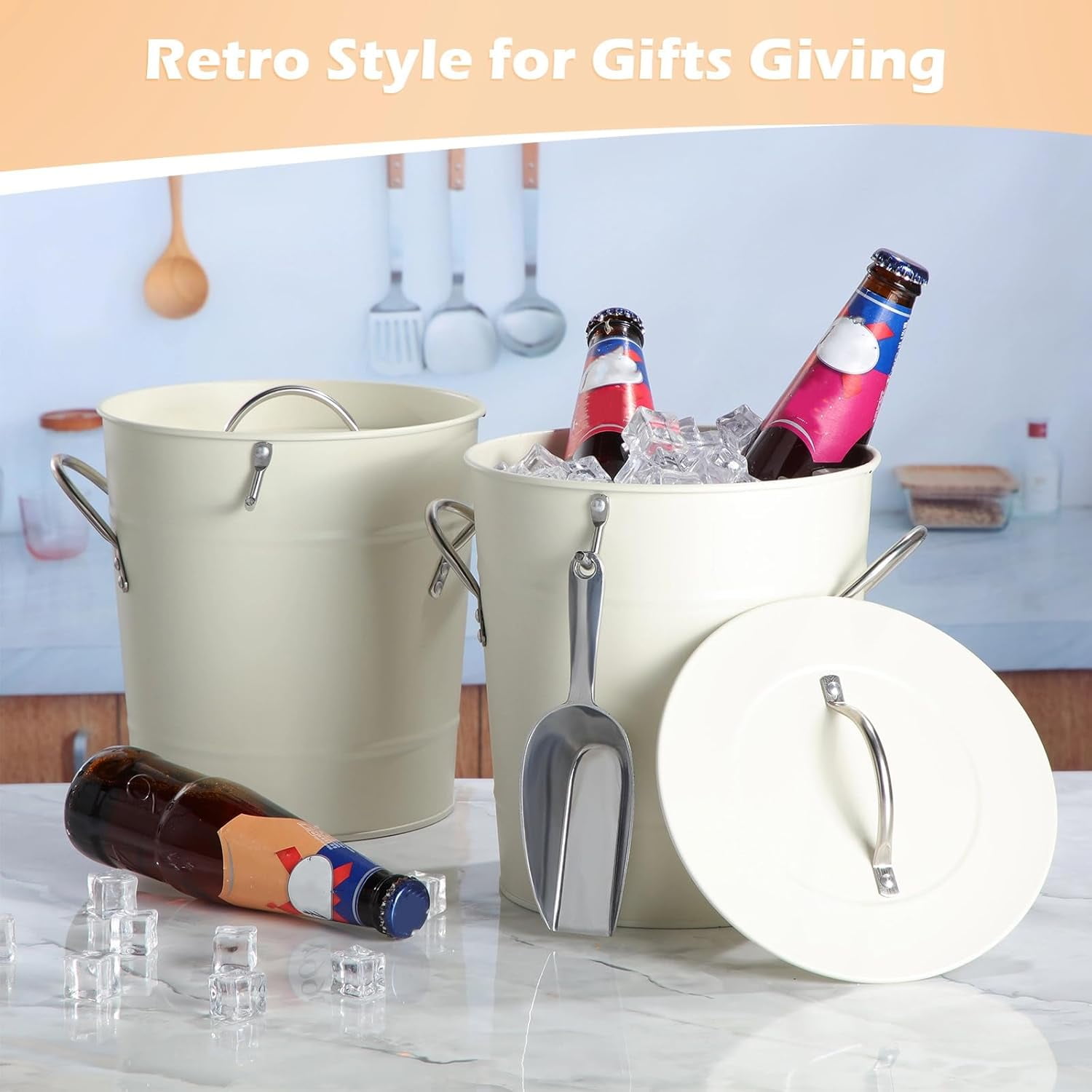 Insulated Stainless Steel Ice Bucket with Lid and Scoop, 4QT Capacity for Drinks Champagne Cocktails, Portable Container for Party Bar Home Camping BBQ Picnic