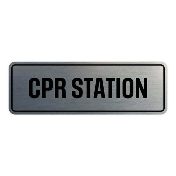 Standard Cpr Station Sign (Brushed Silver) - Medium 2-3/4" X 7"