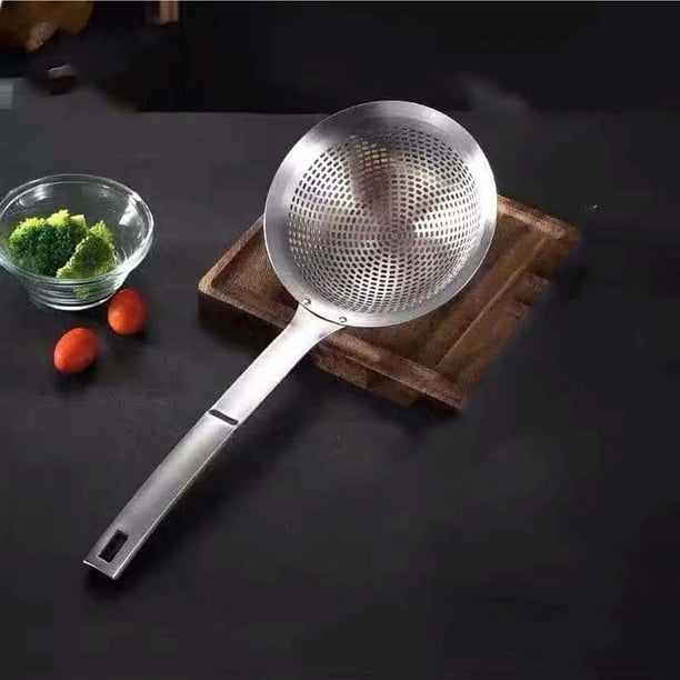 Cuchara filtrante de acero inoxidable de malla fina | Colador de cocina de acero inoxidable 304 para aceite, sopa y té | Espumadera multiusos con mango largo para cocinar y hornear