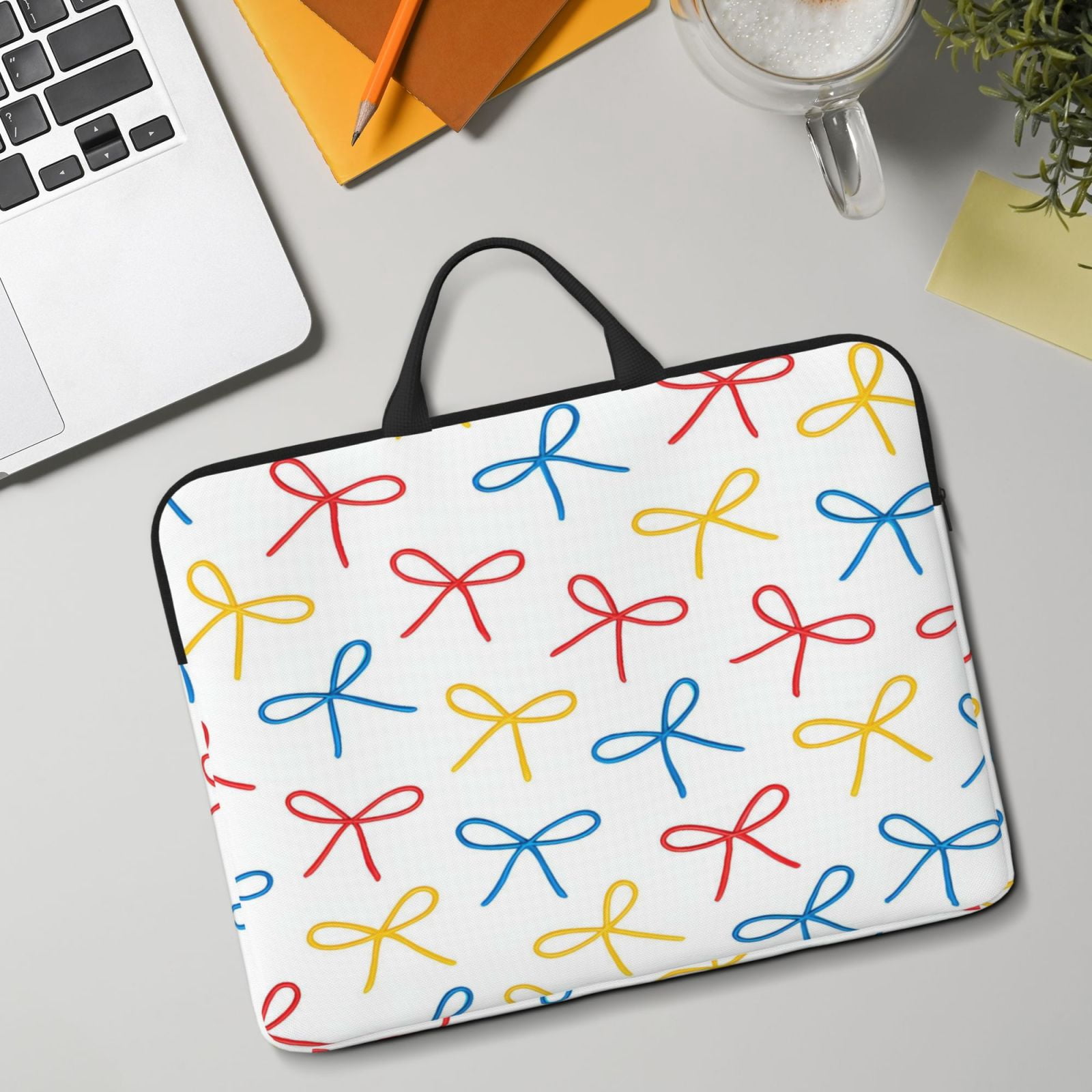 Laptop Sleeve Bag For Women Men 14inch Waterproof Durable Protective Computer Carrying Cover Handle Laptop Case Bag Playful Thin Cartoon Primary Color Ribbon Bow Pattern