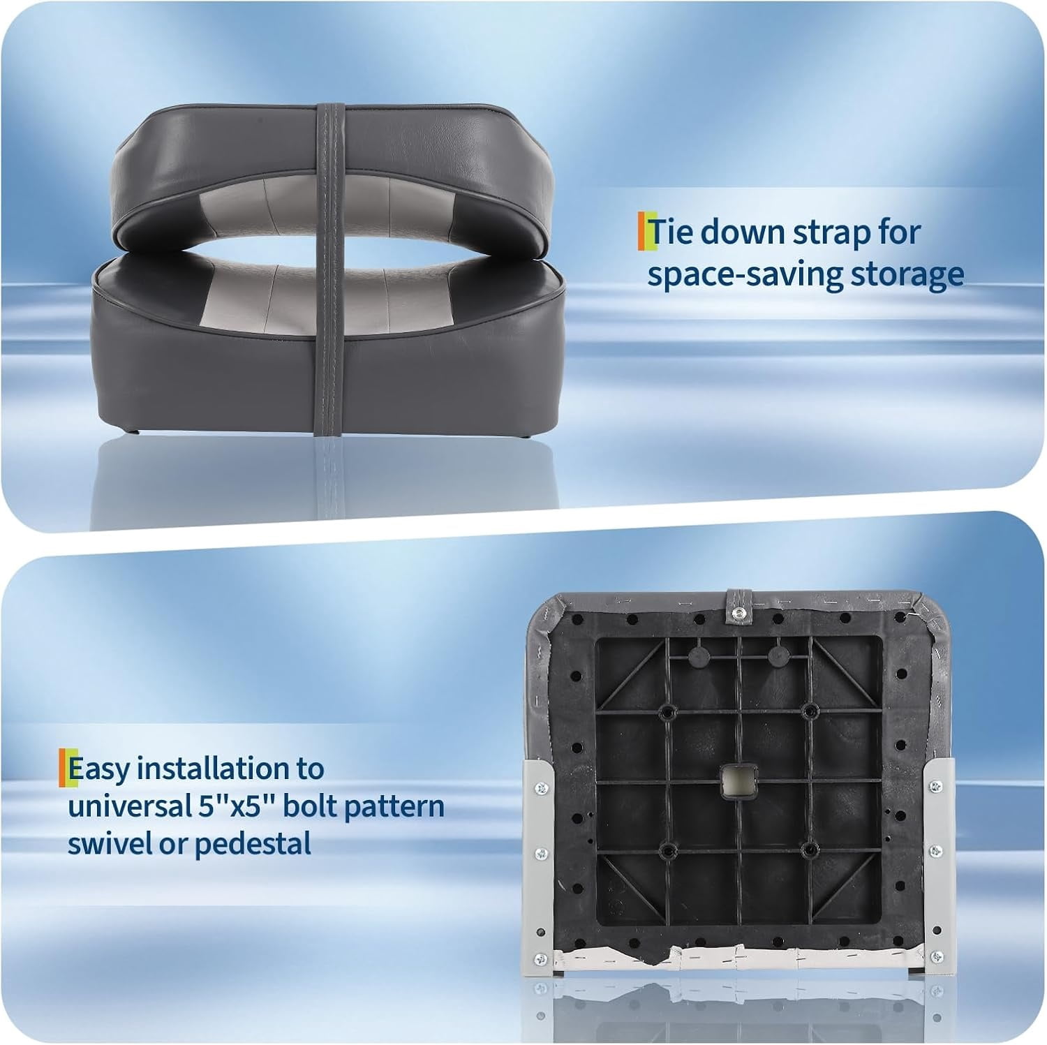 M optimized Set of 2 Premium Low Back Folding Boat Seat, Marine Seats for Fishing, Sightseeing, Speedboats, Canoes